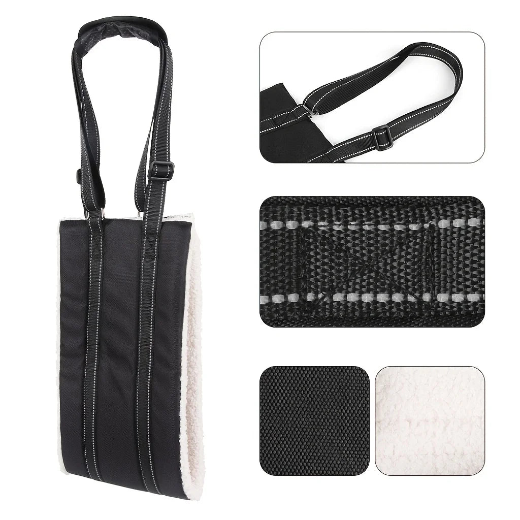 Close-up of the PawLift sling's adjustable strap and buckle hardware