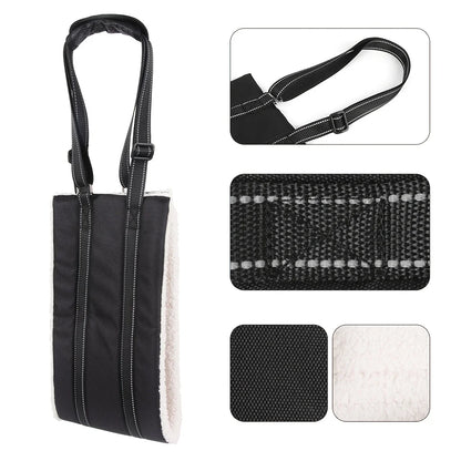 Close-up of the PawLift sling's adjustable strap and buckle hardware
